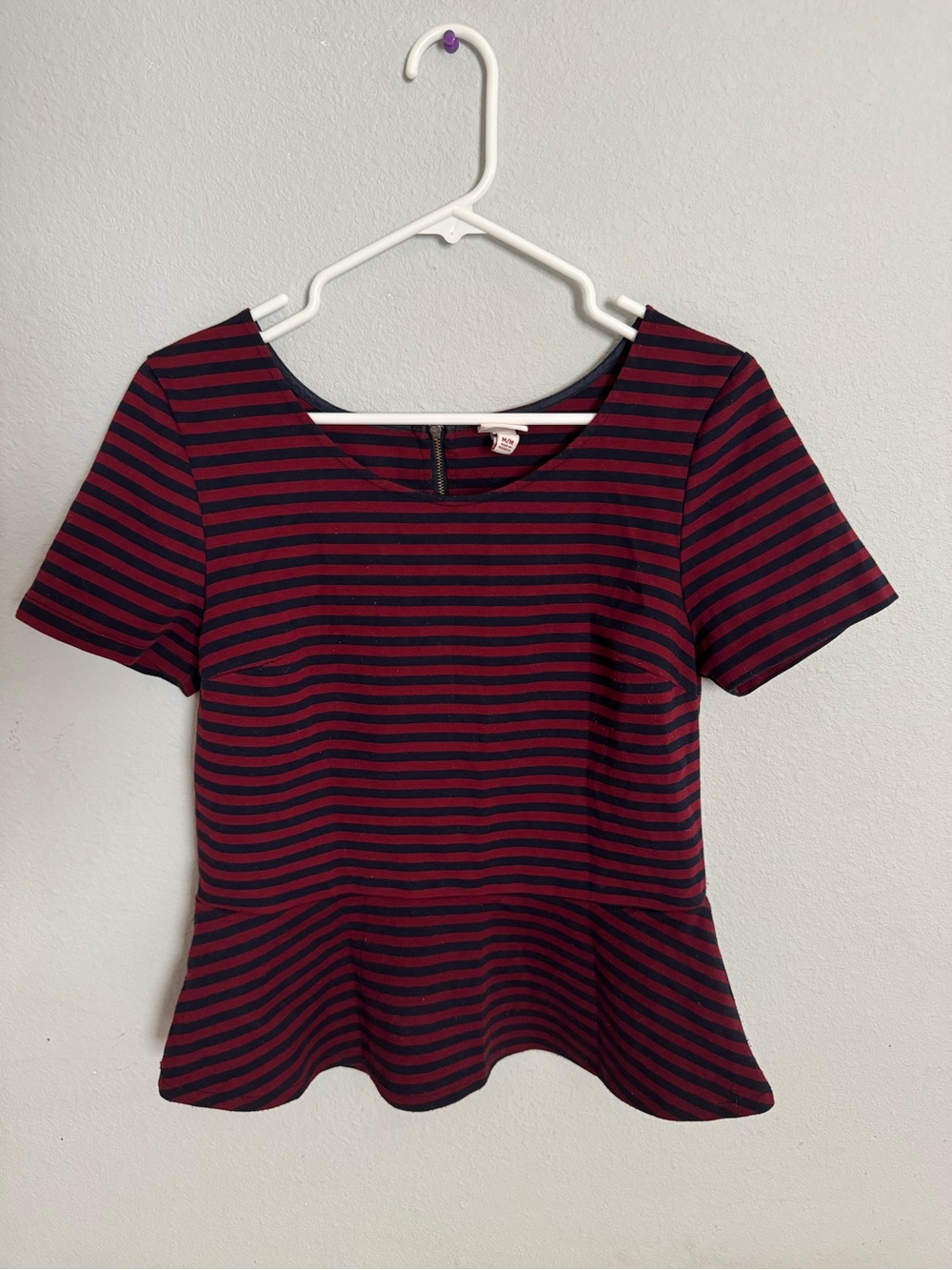 Merona Striped Red and Navy Peplum Top